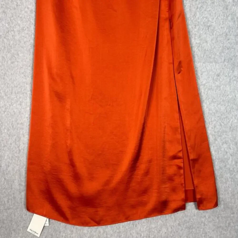 Abercrombie & Fitch Size Small Orange Satin Strapless Slip Maxi Dress Front Slit
